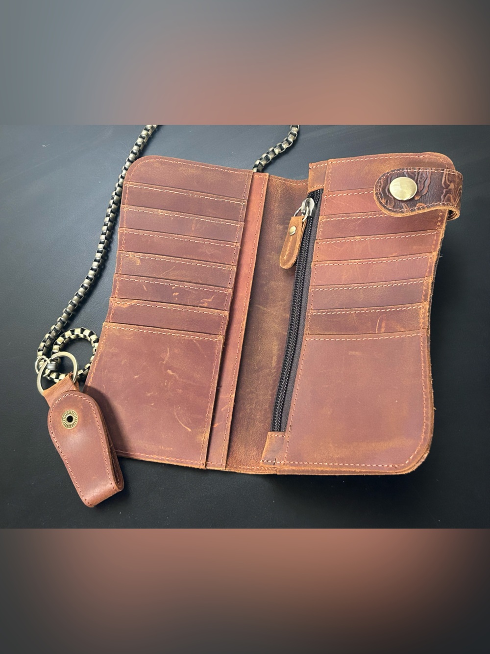 Brown Embossed Dragon Faux Leather Chain Wallet -Unbranded - Picture 4 of 6